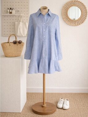 Tuckernuck Chadwick Chambray Dress | Coastal Preppy Blue | Size L